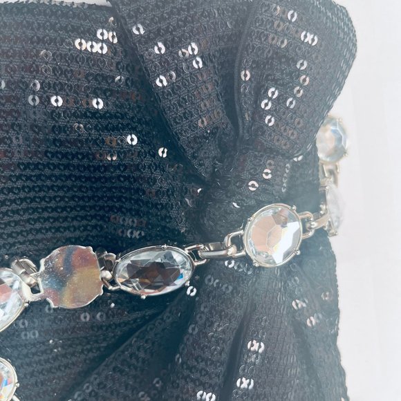 White House Black Market Sequin Evening Bag with Jeweled Handle & Bow - Picture 4 of 8